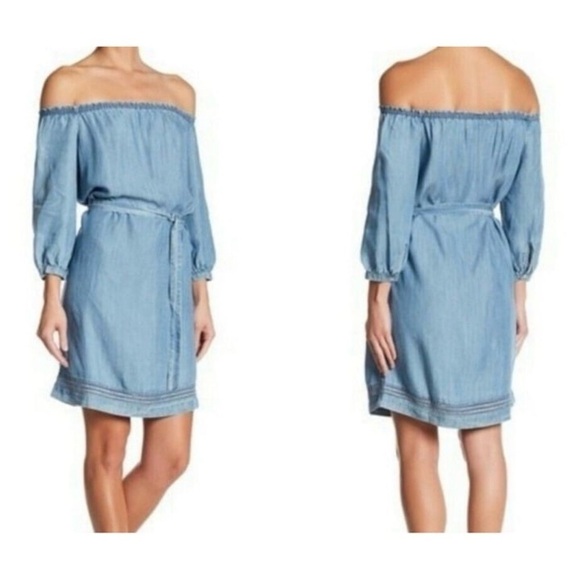 PAIGE Dresses & Skirts - PAIGE Beatrice Off-The-Shoulder Tencel Chambray Dress *Missing Belt*